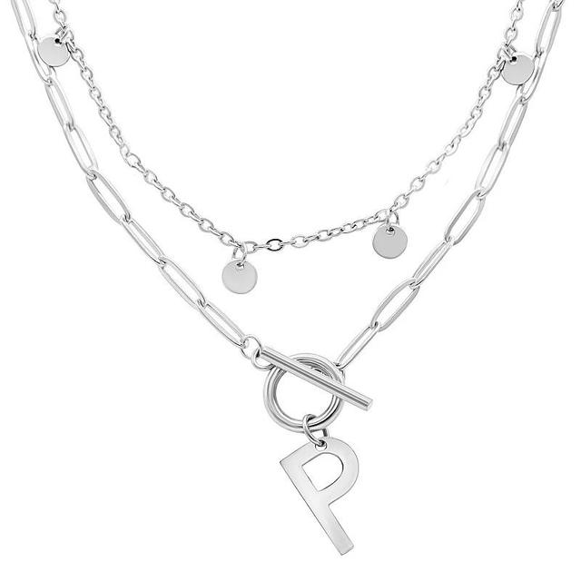 Adornia Silver Tone Confetti & Paperclip Layered Initial Toggle Necklace, Womens Silver Tone P Product Image