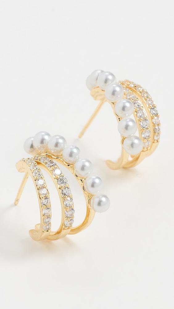 By Adina Eden Pearl x CZ Triple Row Open Hoop Earrings | Shopbop Product Image