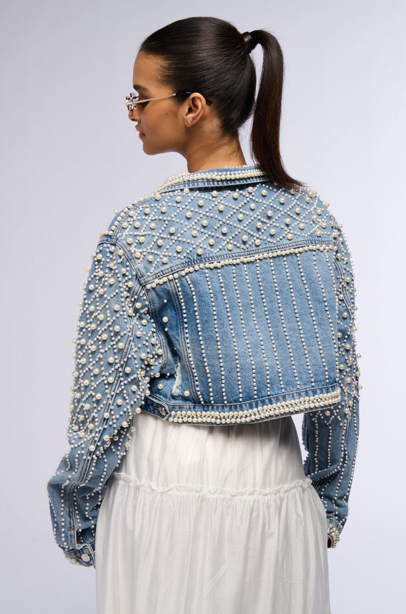 LUCKY YOU CROPPED PEARL DENIM JACKET Product Image