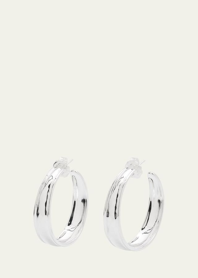 Womens Goddess #3 Sterling Silver Tapered Hoop Earrings Product Image