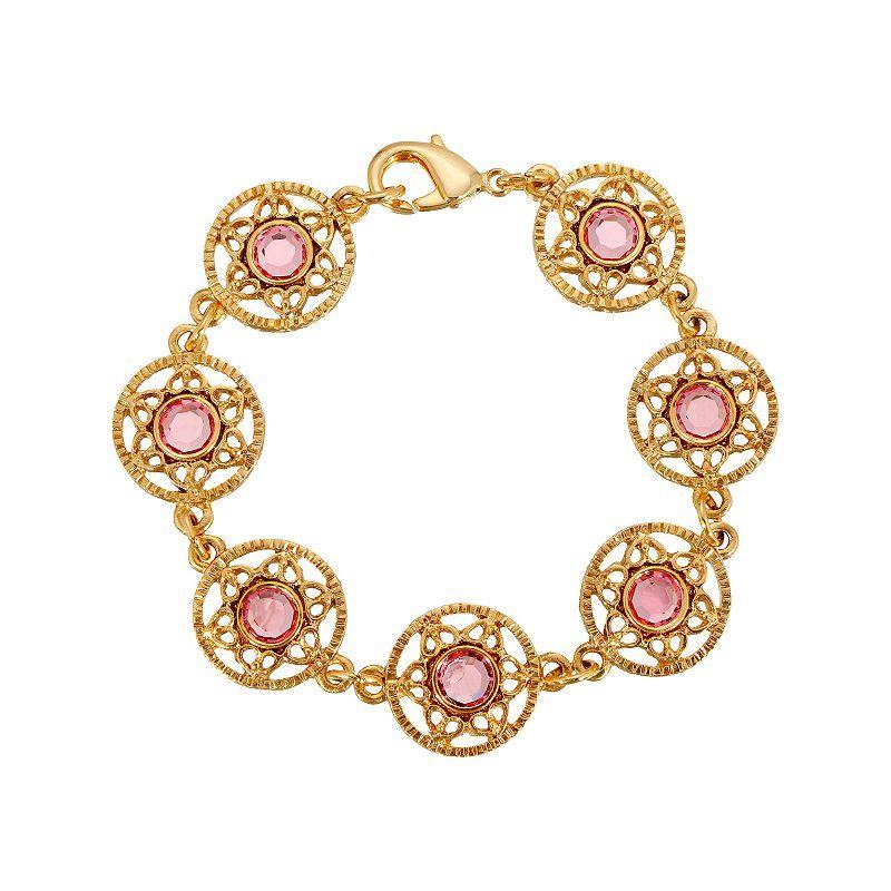 1928 Gold Tone Crystal Filigree Link Bracelet, Womens, Pink Product Image