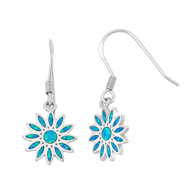 Lab-Created Blue Opal Sterling Silver Flower Drop Earrings, Womens Product Image