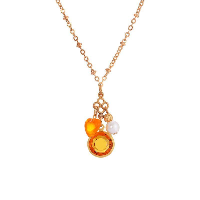 1928 Gold Tone Yellow Heart Charm Necklace, Womens Product Image