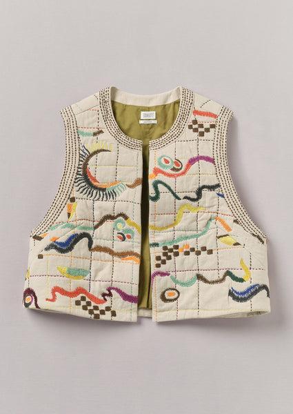 Abstract Hand Embroidered Gilet | Moonstone/Multi Product Image