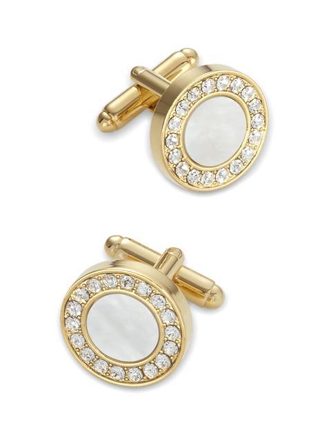 Mother of Pearl & Crystal Cufflinks - Gold Product Image