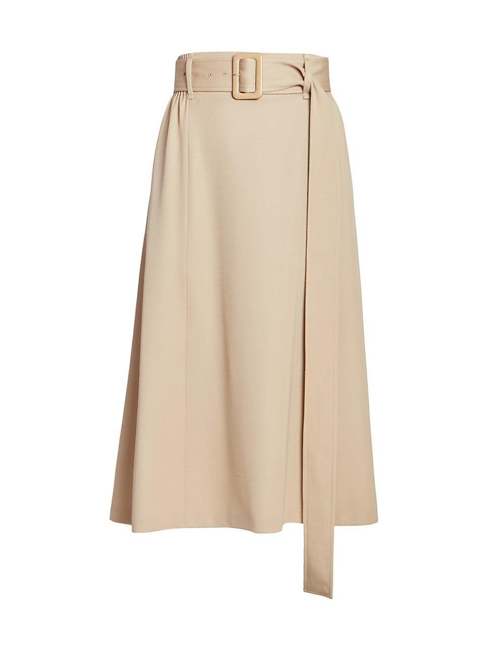 Womens Belted Wool Midi-Skirt Product Image