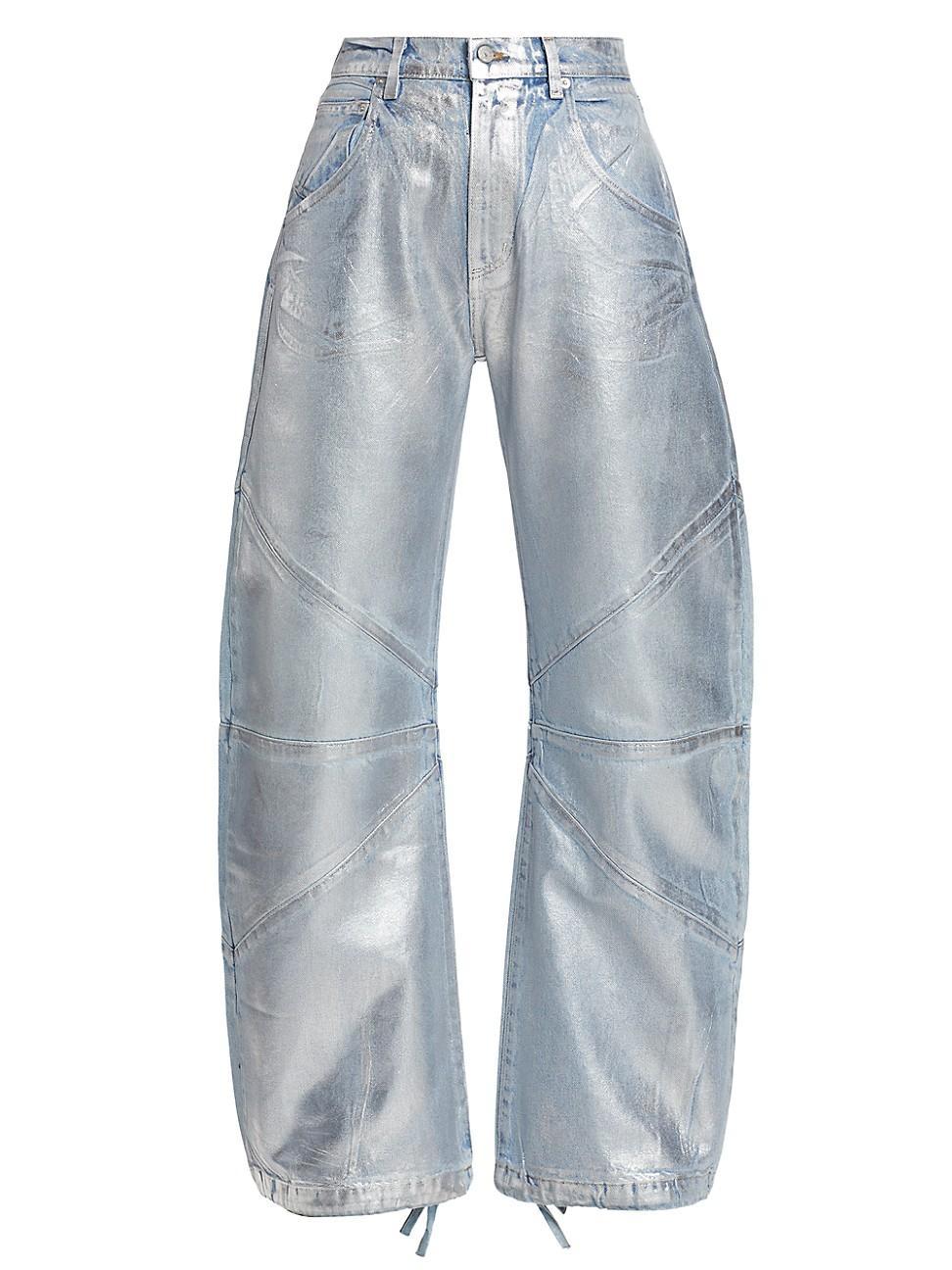 Womens Frederic Foil High-Rise Seamed Bow-Leg Jeans Product Image