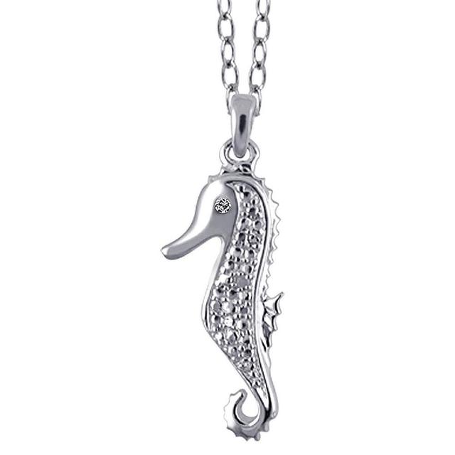 Womens Sterling Silver Accent Round-Cut White Diamond Pave Set Seahorse Pendant 18) Product Image