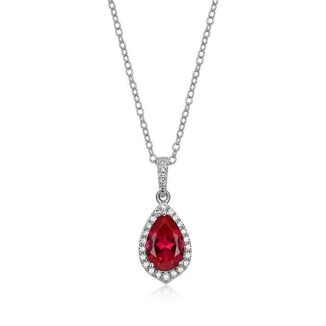 Sterling Silver Lab-Created Ruby & 1/5 Carat T.W. Lab-Grown Diamond Halo Pendant Necklace, Womens Product Image