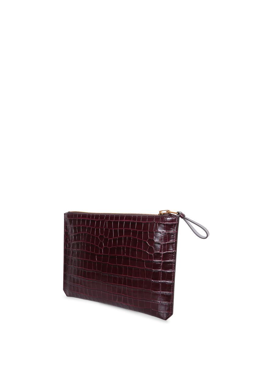 Crocodile Leather Handbag In Burgundy Product Image