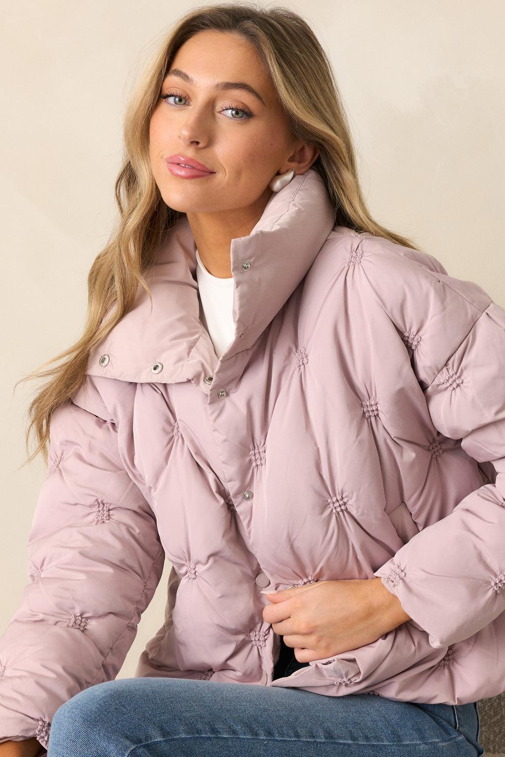 Forever Mine Mauve Mist Tufted Puffer Jacket Product Image