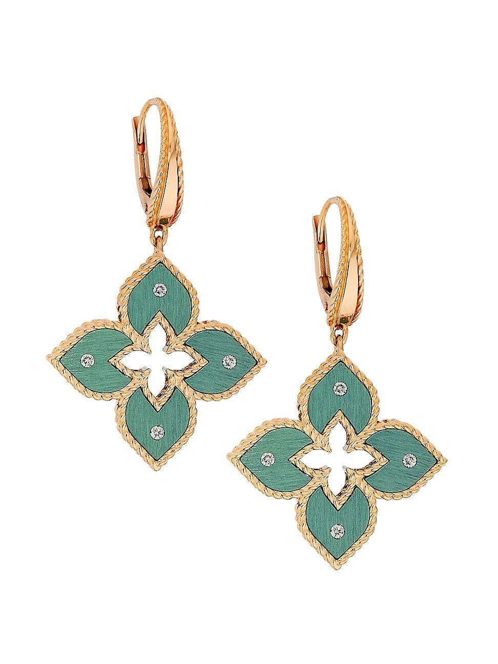 Womens Venetian Princess 18K Rose Gold, Green Titanium & 0.09 TCW Diamond Medium Flower Drop Earrings Product Image