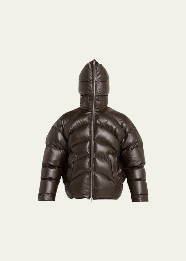 Mens Hooded Faux-Leather Puffer Jacket Product Image