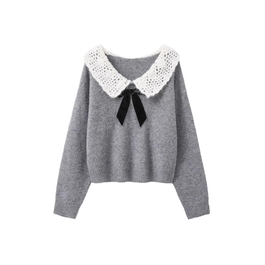 Sailor Collar Two Tone Bowknot Sweater Product Image