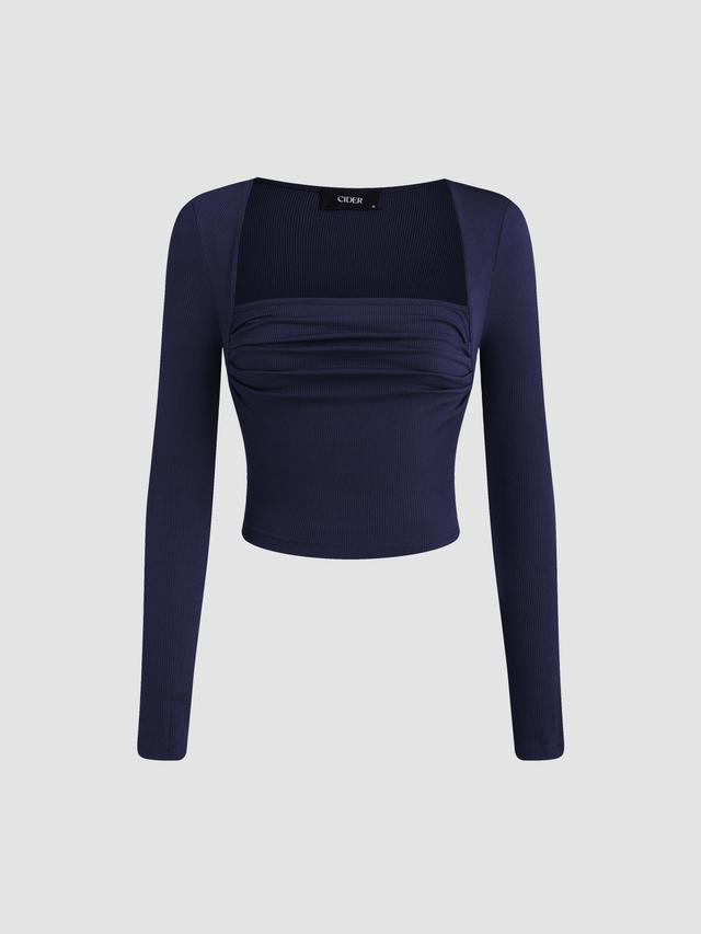 Square Neck Ruched Long Sleeve Top Product Image