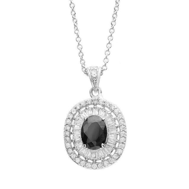 Sophie Miller Cubic Zirconia Sterling Silver Oval Halo Pendant Necklace, Womens Black Product Image