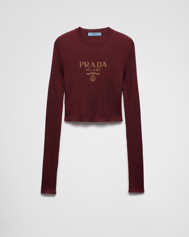 Cropped silk sweater with logo Product Image