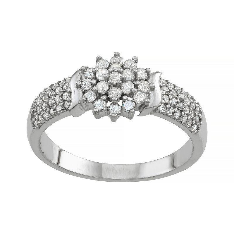 Tiara Sterling Silver 1/2 Carat T.W. Diamond Cluster Ring, Womens Product Image