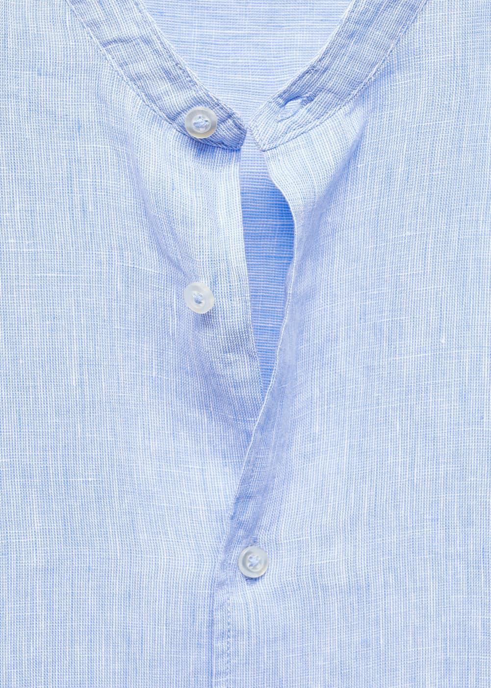 MANGO MAN - 100% linen Mao collar shirt sky blueMen Product Image