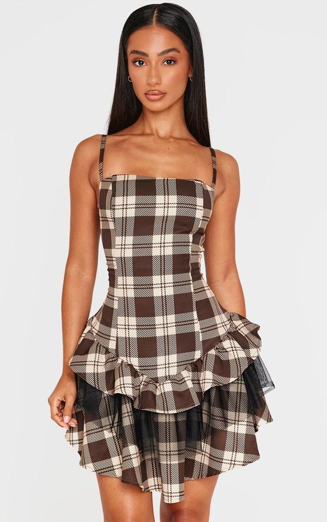 Petite Brown Check Strappy Rara Mini Dress Product Image