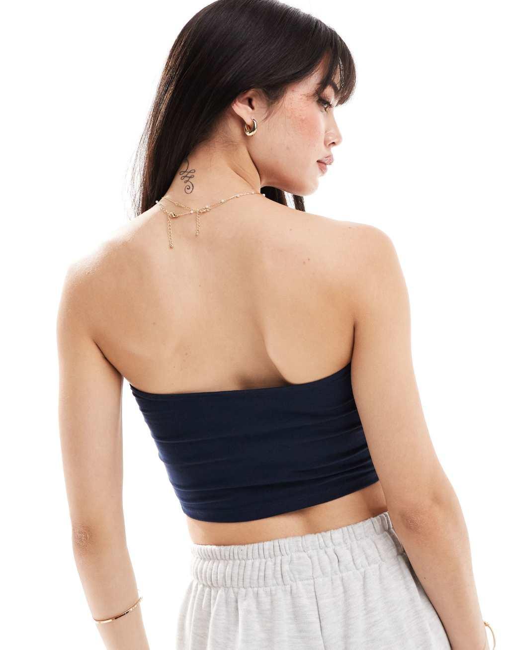 ASOS DESIGN ultimate cropped bandeau top 2 pack in heather gray and navy Product Image