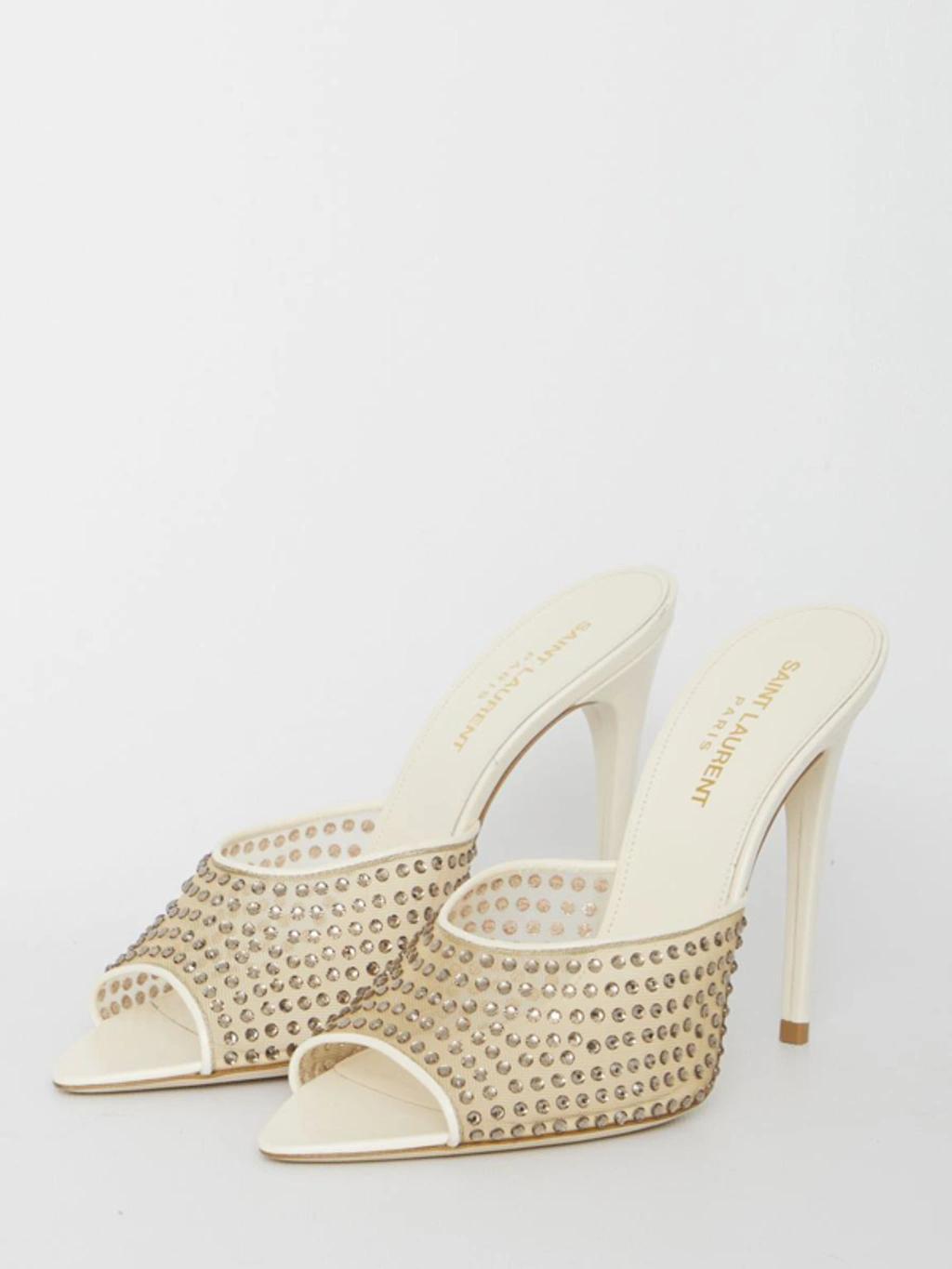 Gippy Crystal Mesh Stiletto Mules In Grey Product Image