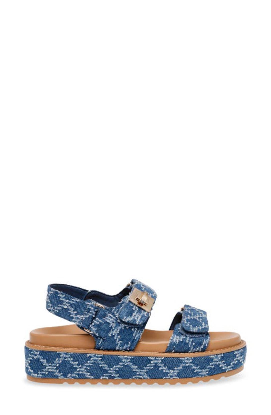 STEVE MADDEN Bigmona Raffia Slingback Platform Sandal In Blue Product Image