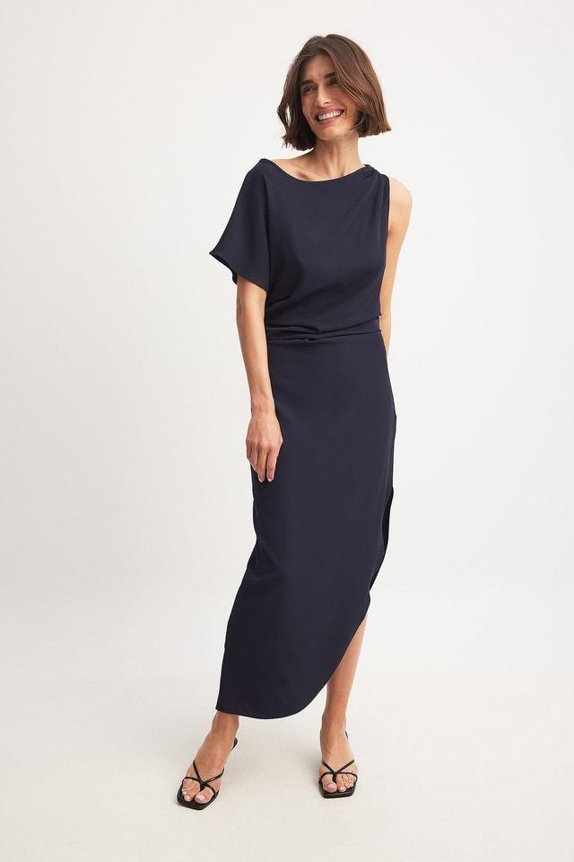 Woven One Sleeve Draped Detail Asymmetric Dress Product Image