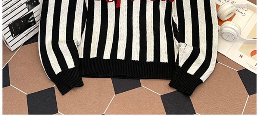 V-Neck Lettering Striped Sweater product image