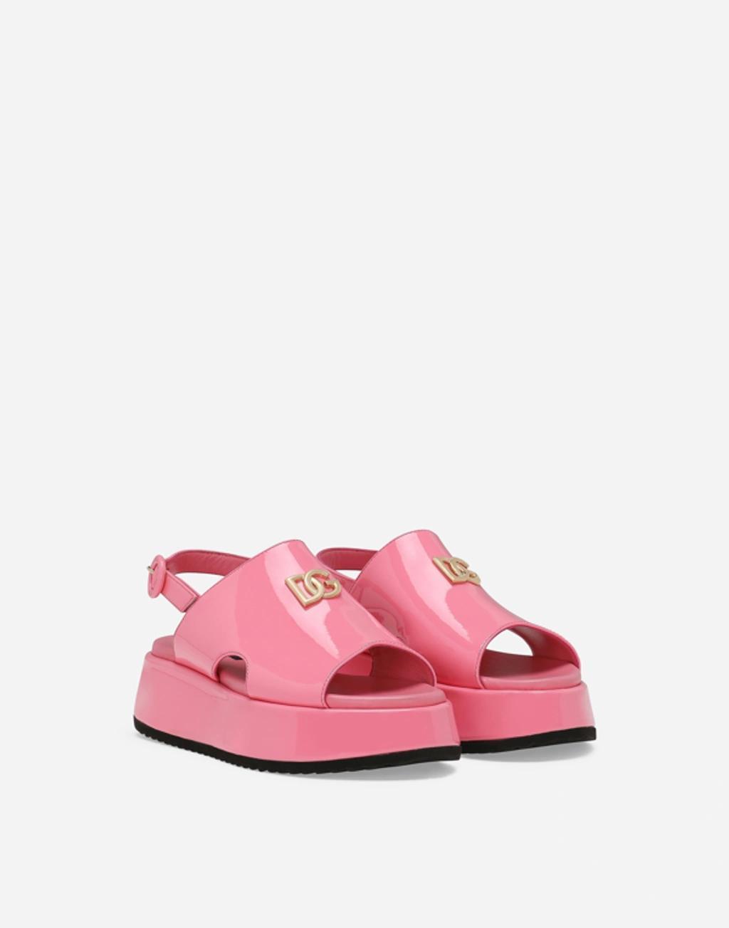 Patent Leather Sandals In Pink Product Image