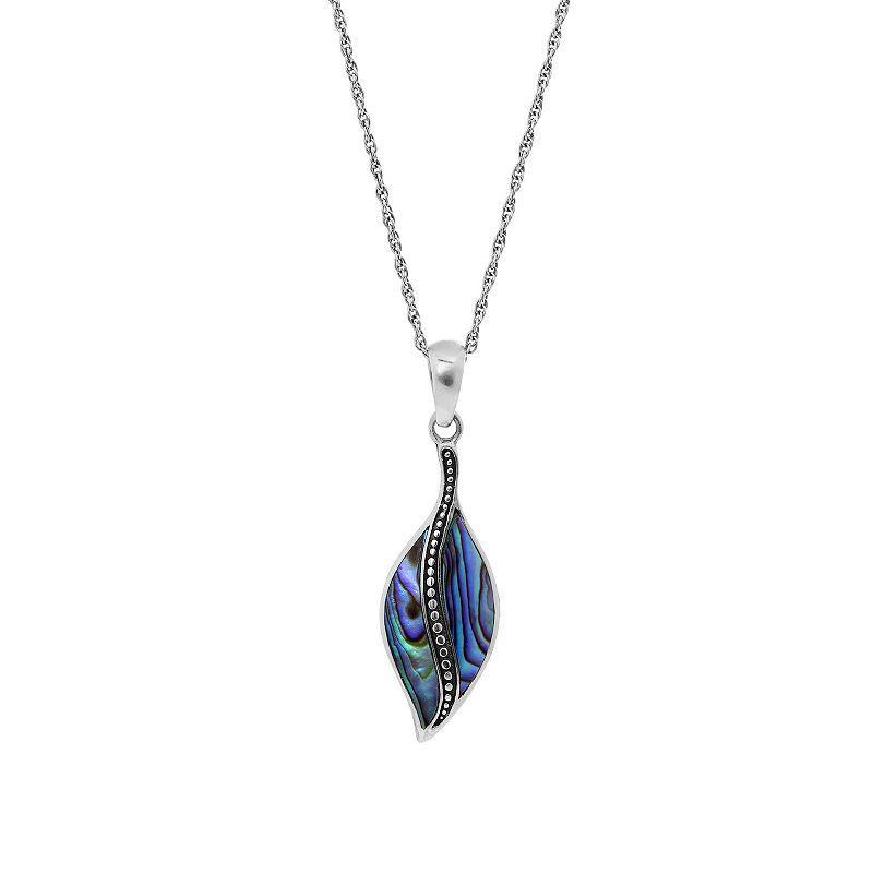 Main and Sterling Oxidized Sterling Silver Abalone Leaf Pendant Necklace, Womens, White Product Image