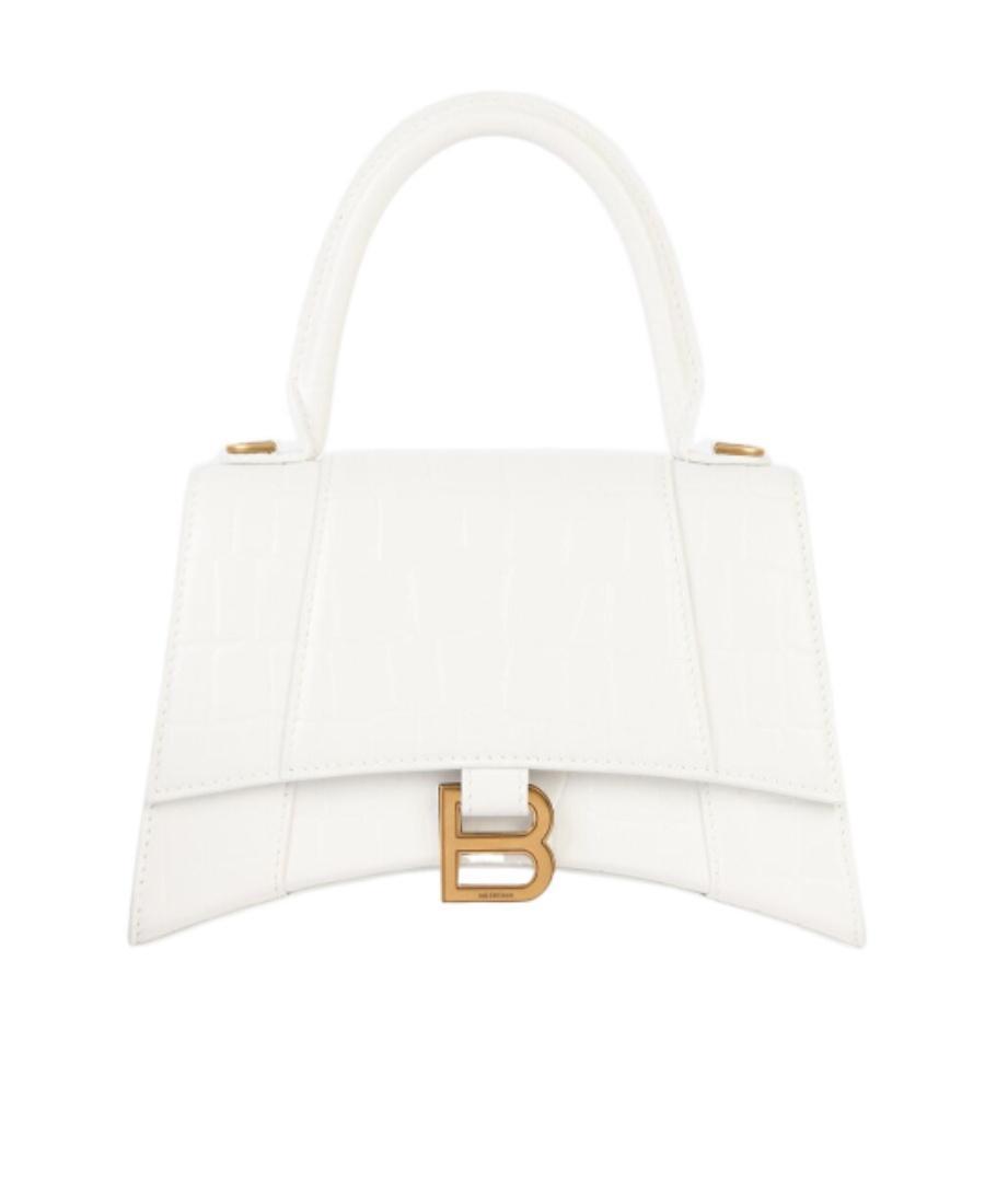 BALENCIAGA Hourglass Small Shiny Croc-embossed Top-handle Bag In White Product Image