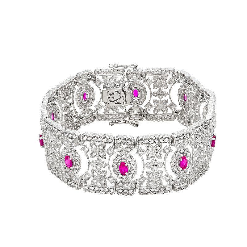 Jewelexcess Sterling Silver Lab-Created Ruby & Lab-Created White Sapphire Fashion Bracelet, Womens Product Image