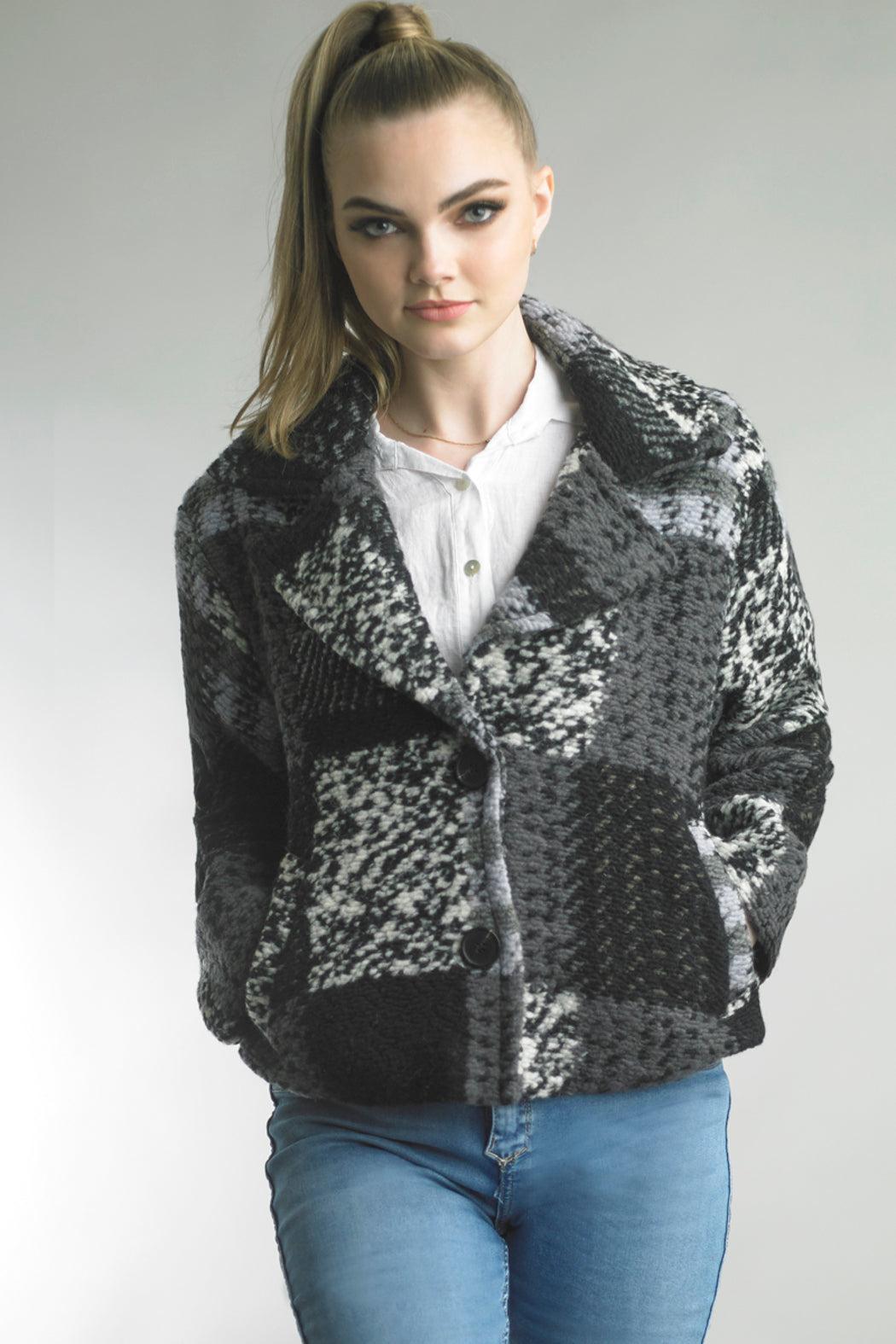 Black Patchwork Boucle Jacket Product Image