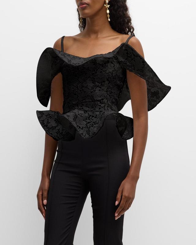 Womens Gardenia Lace Peplum Blouse Product Image