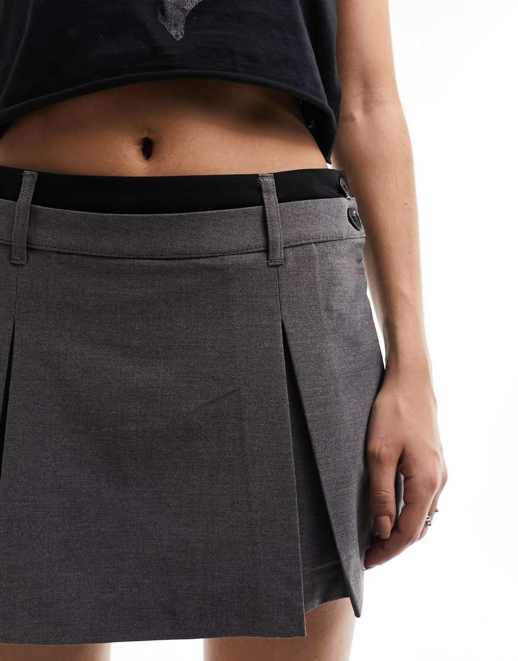 Bershka tailored skort in charcoal gray Product Image