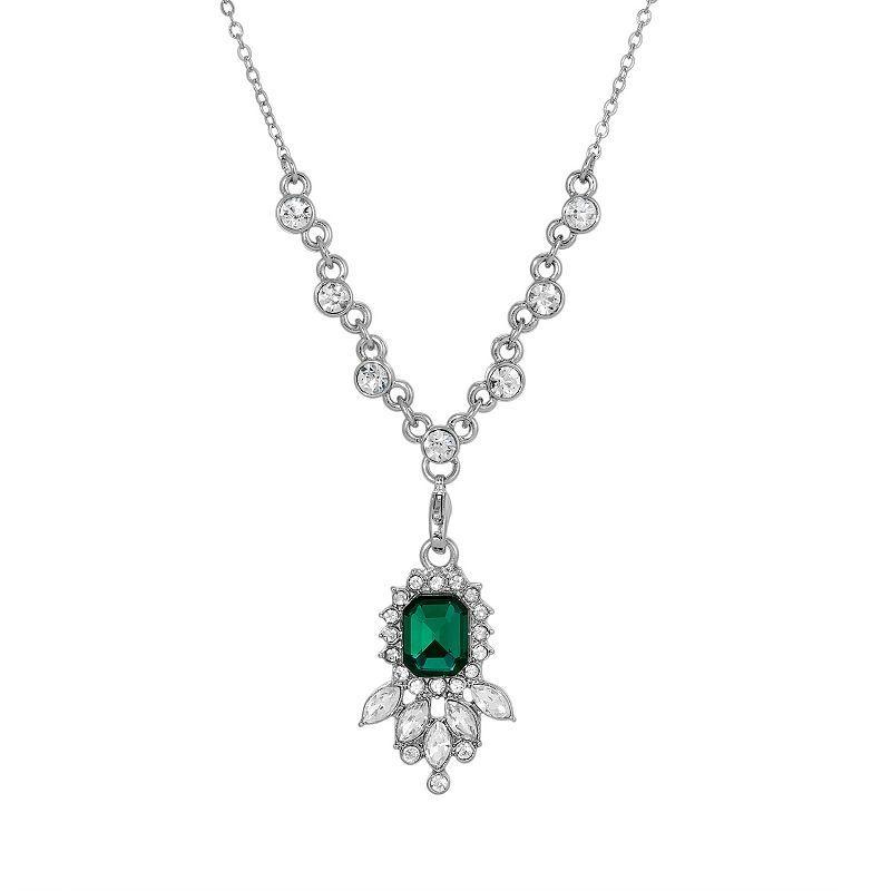 1928 Silver Tone Cluster Simulated Crystal Pendant Necklace, Womens, Green Product Image