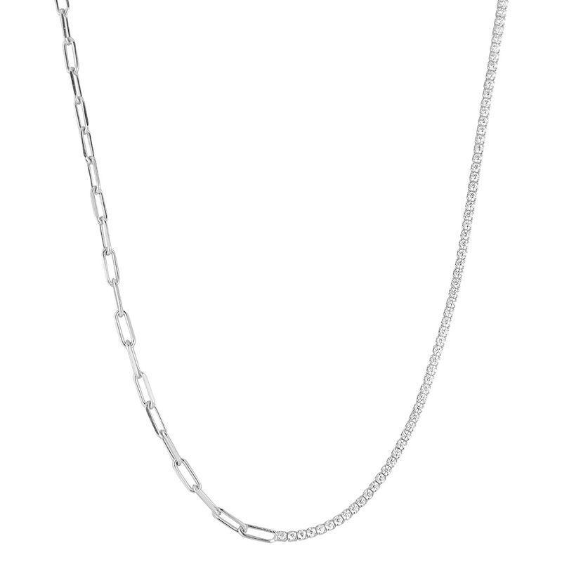 Sunkissed Sterling Sterling Silver Cubic Zirconia Tennis x Link Choker Necklace, Womens White Product Image