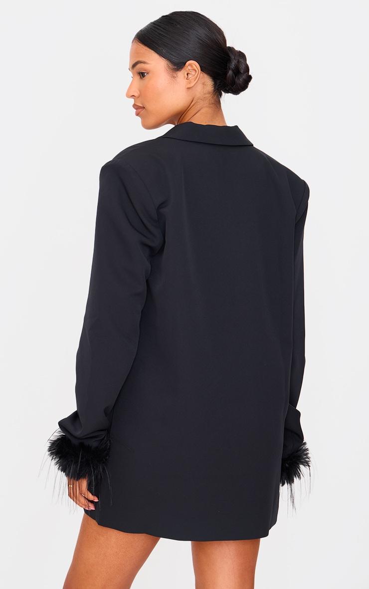 Tall Black Fur Cuff Detail Blazer Dress Product Image