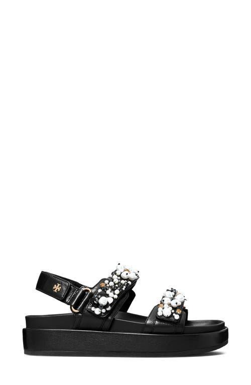 TORY BURCH Kira Embellished Leather Dual-band Sport Sandals In Perfect Black Product Image