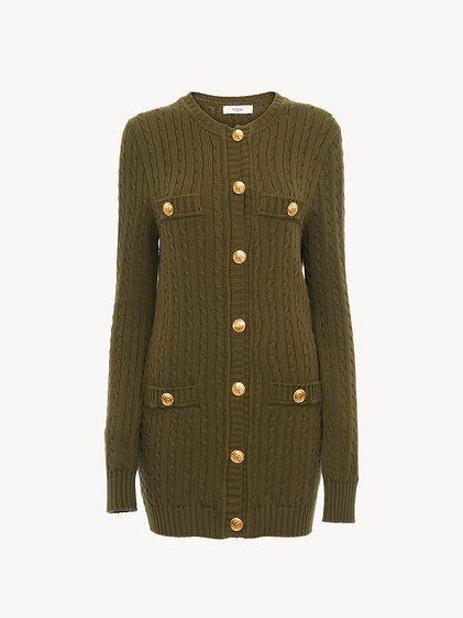 Utilitarian cable-knit cardigan in cotton Product Image