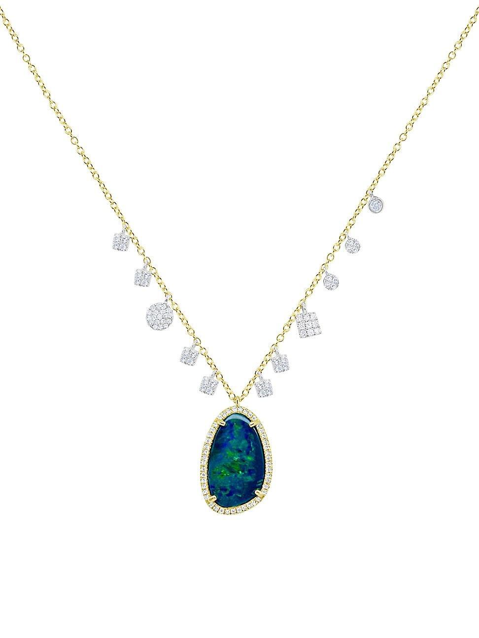 Womens Two-Tone 14K Gold, Opal & 0.24 TCW Diamond Charm Necklace Product Image