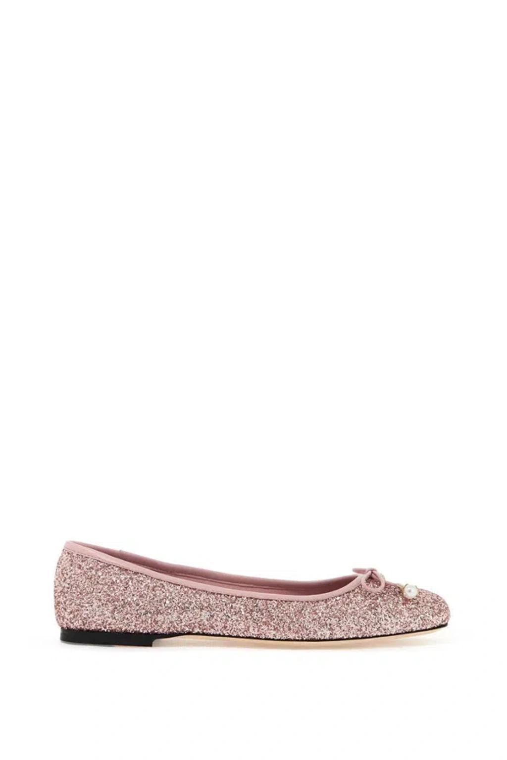 JIMMY CHOO Elme Bow Detailed Ballet Flats In Pink Product Image