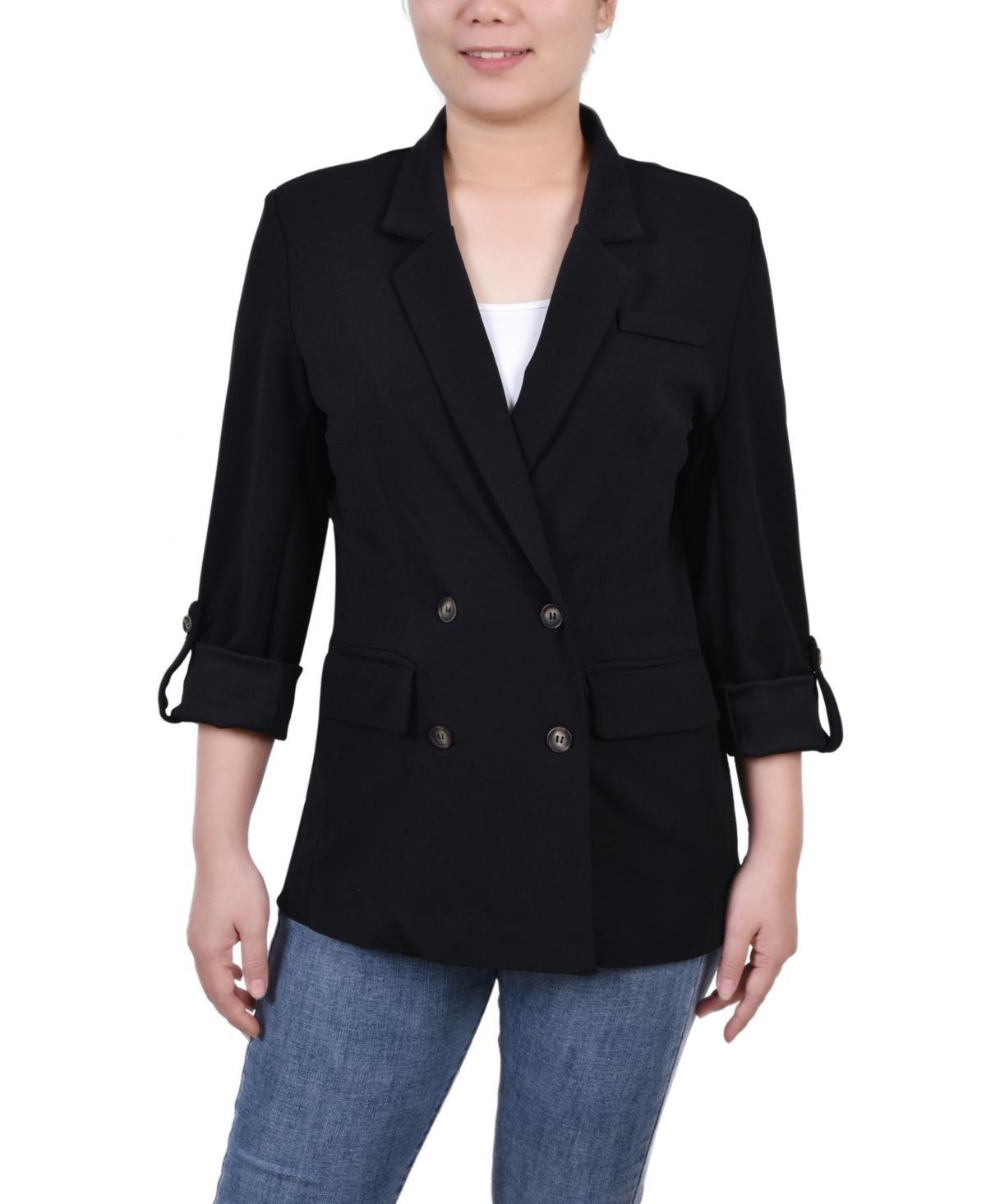 Ny Collection Petite Long Sleeve Double Breasted Crepe Blazer Product Image