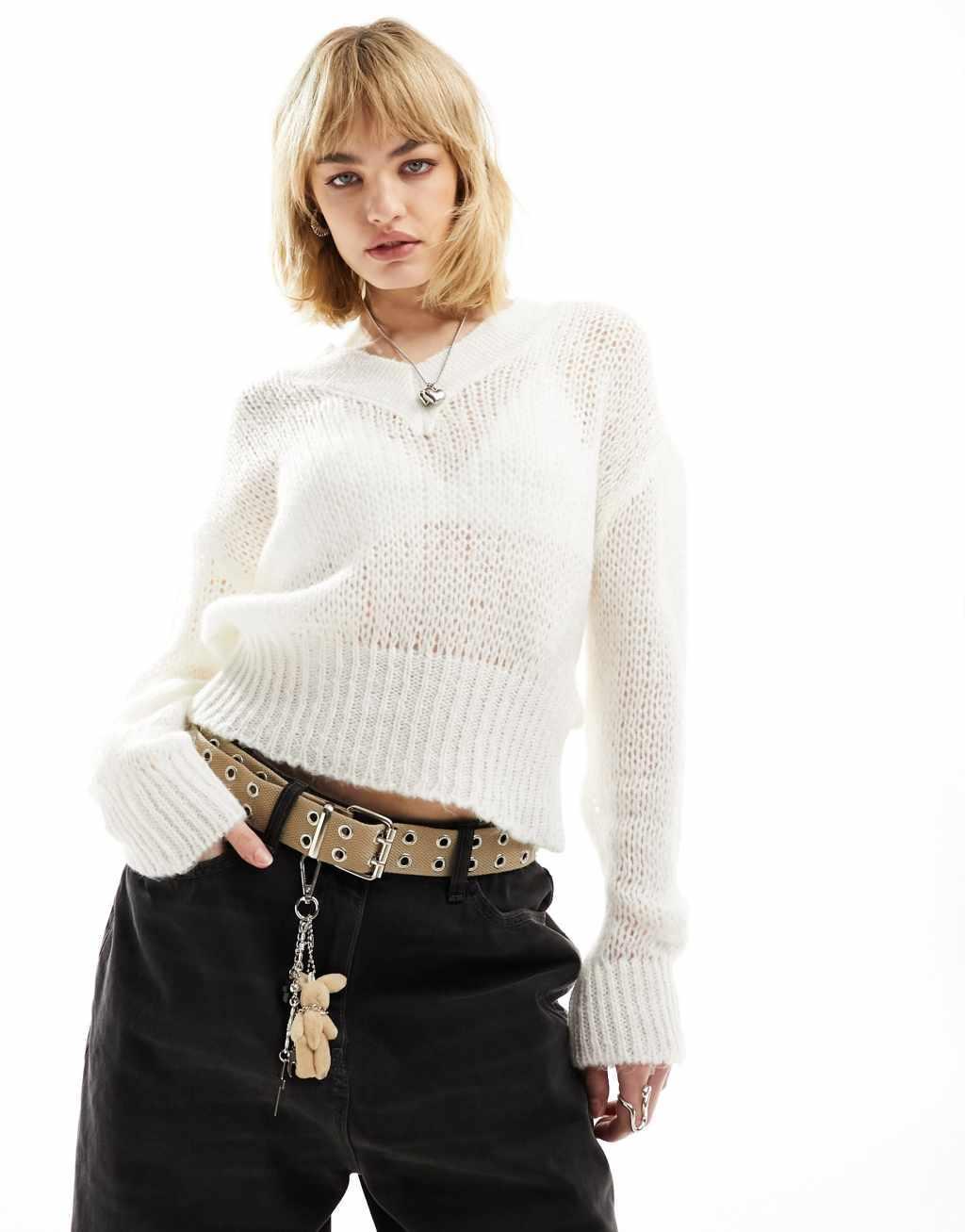 COLLUSION v neck sweater in ecru Product Image