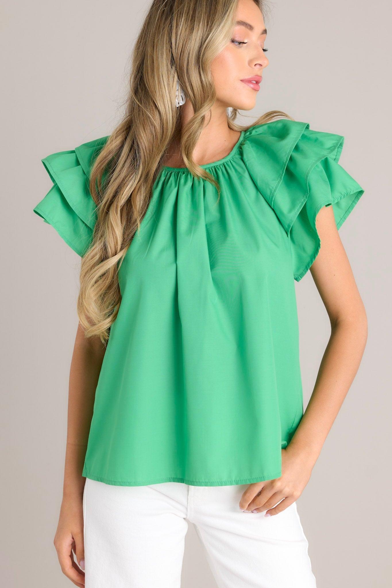 Everyday Radiance Green Ruffle Sleeve Top Product Image