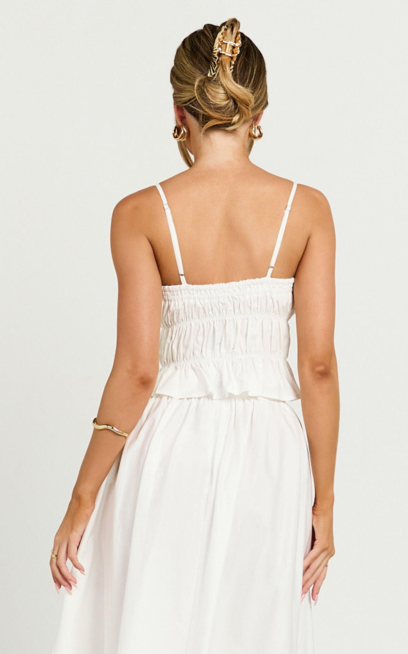 Preston Top - Ruched Tie Front Camisole Top in White Product Image