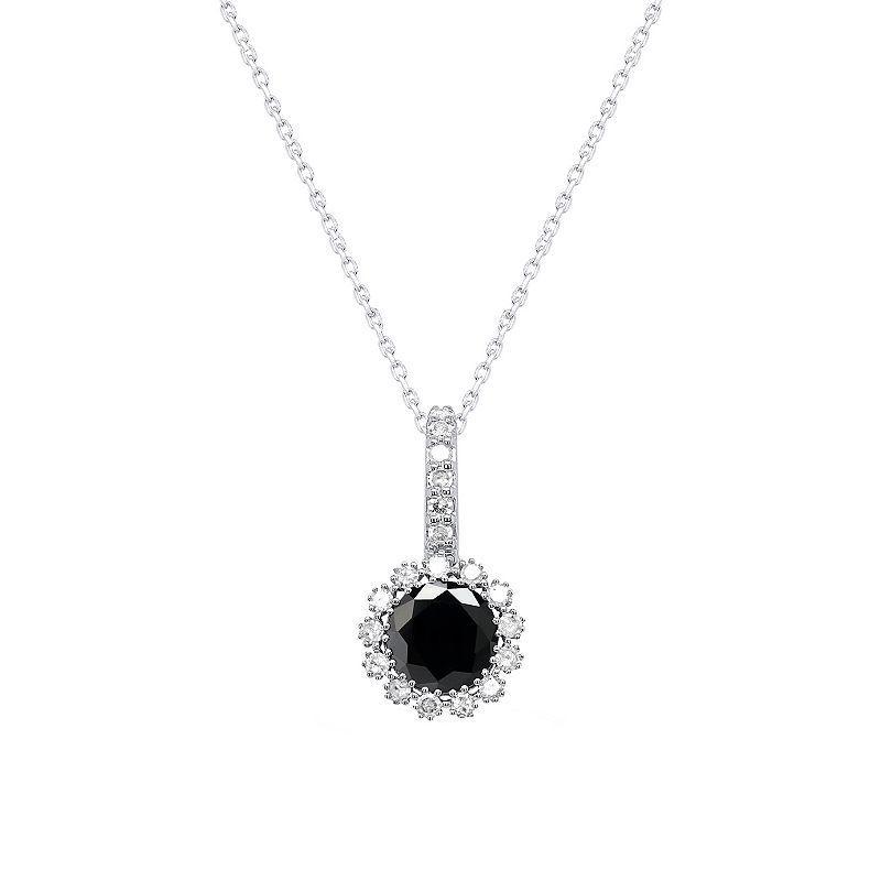 Sterling Silver 1 1/2 Carat T.W. Black & White Diamond Halo Pendant Necklace, Womens, Multicolor Product Image