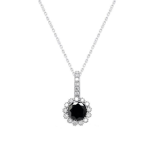 Sterling Silver 1 1/2 Carat T.W. Black & White Diamond Halo Pendant Necklace, Womens Product Image