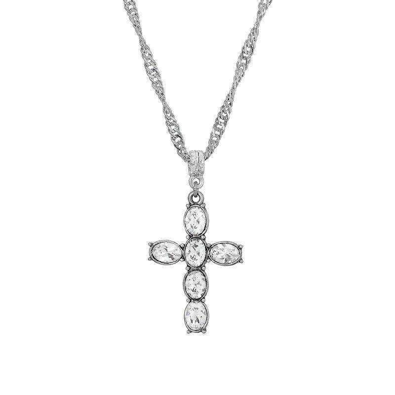 Symbols of Faith Silver-tone Crystal Cross Necklace, Womens, Silver Tone Product Image